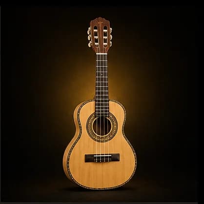 Cavaquinho brasileiro em estúdio com iluminação dourada