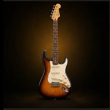 Guitarra elétrica em estúdio com iluminação dourada