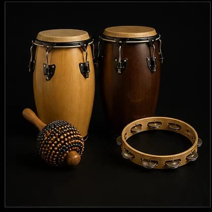 Conjunto de instrumentos de percussão em estúdio
