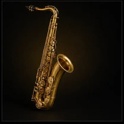 Saxofone tenor em estúdio com iluminação dourada